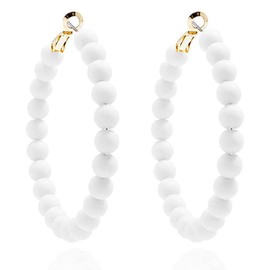 Fashionable Colorful Round Acrylic Bead Hoop Earrings for Women Multiple Colors Trendy Jewelry Gift-White