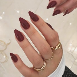 SPROUTLYN Luxury Cherry Red Press-On Nails – Medium Almond - Elegant Burgundy Fake Nails - Chic Wine Red Press-On Nails Almond Shape, Easy to Apply, Glossy Finish & Durable - 24 PCs