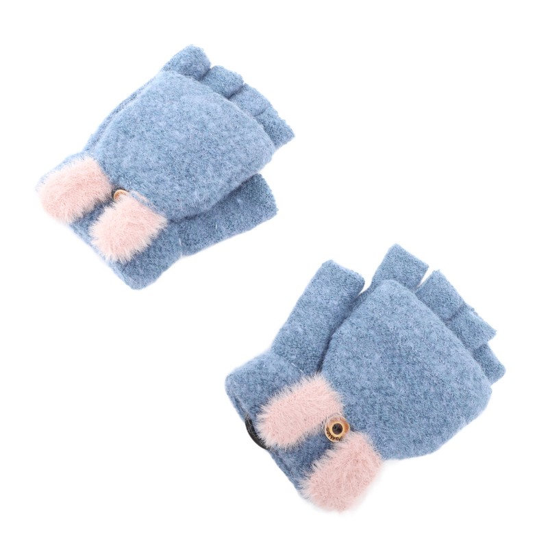 USB Heated Knitted Flap Gloves Half Finger 5V Winter Heating