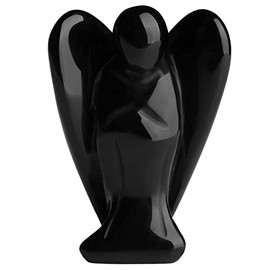 LAIDANLA Crystal Angel Statues 2inch Obsidian Hand Carved Guardian Healing Figurines Polished Reiki Gemstone Home Decoration Gifts