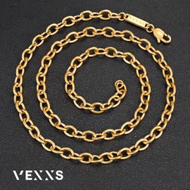 VEXXS Cable Chain Necklace, 18K Real Gold Plated Rolo Chain, Durable No Color Fading O Cross Cable Link Chain 2mm 3mm 6mm Gold Chain Necklace for Men Women