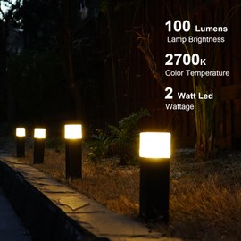 GOODSMANN Low Voltage Pathway Lighting Bollard Landscape Lights 2W 2700K Warm White LED Wired Path Light 100 Lumens Outdoor Metal Brown Finish Walkway Driveway Light with Connector Stake