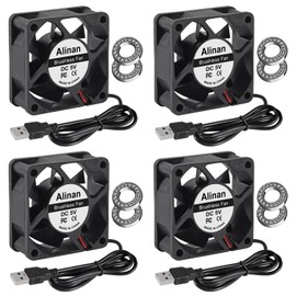 Alinan 4pcs 6025 60mm x 25mm 5V USB Dual Ball Bearings Brushless Fan 2Pin DC Cooling Exhaust Fan for Radiator DIY Air Exhaust Vent Cooling
