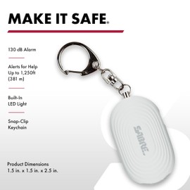 SABRE 2-in-1 Personal Alarm with LED Light, 130dB Personal Safety Siren, Snap Hook for Instant Access, 1,250 Foot (381 Meters) Range, Compact Design for Easy Attachment to Purse, Bag, or Keys