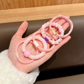 Solaweave Kids Hair Ties Kids Multicolor Heart Ball Braided Design No Damage Elastic Headband Simple Hair Accessories for Girls 10pcs Recital Exercise School Headwear (A Pink + Orange)