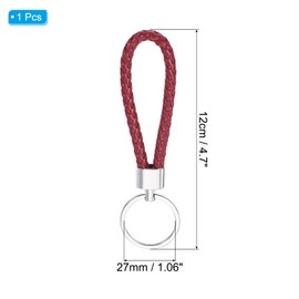 PATIKIL Braided Leather Keychain with Stainless Steel Key Ring, PU Woven Wristlet Lanyard Strap Fob Keyring Holder for Car Bag Wallet Pendant, Burgundy