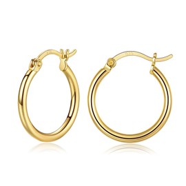 VYYU Gold Hoop Earrings for Women, S925 Sterling Silver Hoops Earrings, Anti-allergic Huggie Hinged Sleeper Hypoallergenic Earrings, Jewellery Gifts Earrings Christmas Birthday Gifts, 12mm