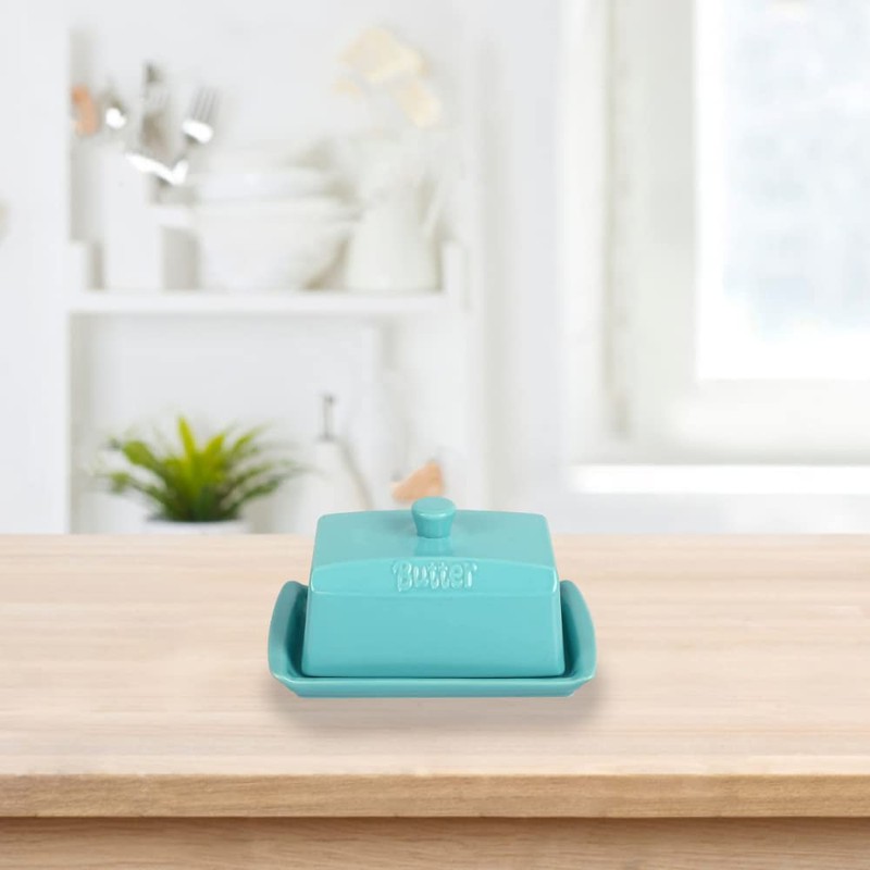 Blue Ceramic Butter Dish with Lid & Handle – Large