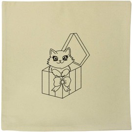 Azeeda 40cm x 40cm 'Christmas Cat in Gift Box' Canvas Cushion Cover (CV00046070)