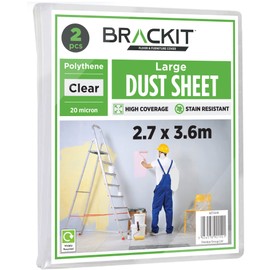 brackit MT3106 2pc, Large Dust Decorating-2.7m x 3.6m (12ftx 9ft) -20 Micron-Embossed White Painting-Furniture & Floor Protection, Waterproof Plastic Sheets