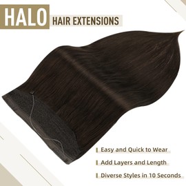 Full Shine Fish Line Hair Extensions Real Human Hair 10 Inches 50g Secret Wire Hair Piece Color 2 Darkest Brown Hair Extensions Wire Human Hair One Piece Extensions