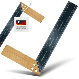 MIB Carpenter's Square with Beech Wood Legs 300 x 41 x 1 mm | Carpenter's Square | Measuring Tool for Carpenters & Carpenters | Protractor with Brass Fitting | 45° Mitre | Steel Blade with 4 mm/mm