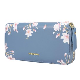 Pomelo Best Women's Large Purse in Long Format Flowers Embossing Zip Wallet with RFID Blocking and Many Compartments, lightblue, Fashionable and practical