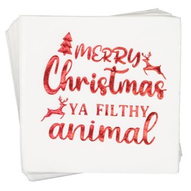 Merry Christmas Ya Filthy Animal Napkins,Christmas Napkins,Christmas Party Decorations,Christmas Vacation Party Decorations,ZJ National Christmas Holiday Party Decorations(5 x 5 In,Red Foil,50-Pack)