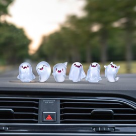 TIESOME 6PCS Luminous Ghost Car Dashboard Decor, Fun Ghost Car Dash Decorations Ornaments Rear View Mirror Ornament Glow in Dark for Vehicle Home Office Garden Landscape Party