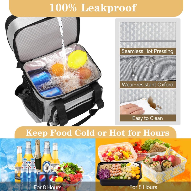 GLENKEY Double Deck Insulated Lunch Box, Expandable Large Lunch Bag