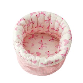 RSRSLEII Aesthetic Corduroy Drawstring Makeup Bag with Quilted Lining, Coquette Quilted Cotton Cosmetic Bag, Portable Travel Organized Toiletry Bag for Women Girls（01Pink Heart Bow）