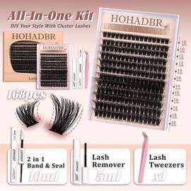 HOHADBR Fairy Lash Clusters Kit Natural Individual Lashes Wispy Eyelash Extensions 8-16mm  Lash Extension Kit Lash Bond and Seal Waterproof, Lash Applicator, Thick False Eyelashes Kit:_Fluffy Kit
