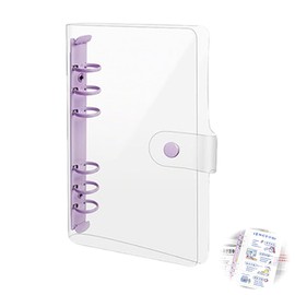 Personal Organizer Transparent Ring Binder A6 Size Sticker Book 6 Holes 19.2x12.6cm Interchangeable Notebook Planner PVC Soft Waterproof Cover with Snap Button and Metal Ring (Purple)