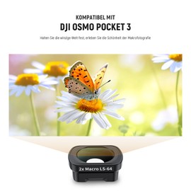 NEEWER 2 x Macro Lens for Pocket 3, Magnetic Close-up Macro Lens, 3 Elements in 3 Groups, Tempered Optical HD Glass, Compatible with DJI Osmo Pocket 3, No Stacking Filter, LS-64