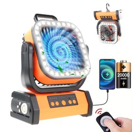 Camping outdoor smart  Fan 20000mAh with LED Light, Remote, Hook, Timer & Rechargeable Battery Operated for Camping Travel，home，desk，bedroom, 4 Speed USB Operation - Adjustable recharging - Color: orange Ultimate-20000mah