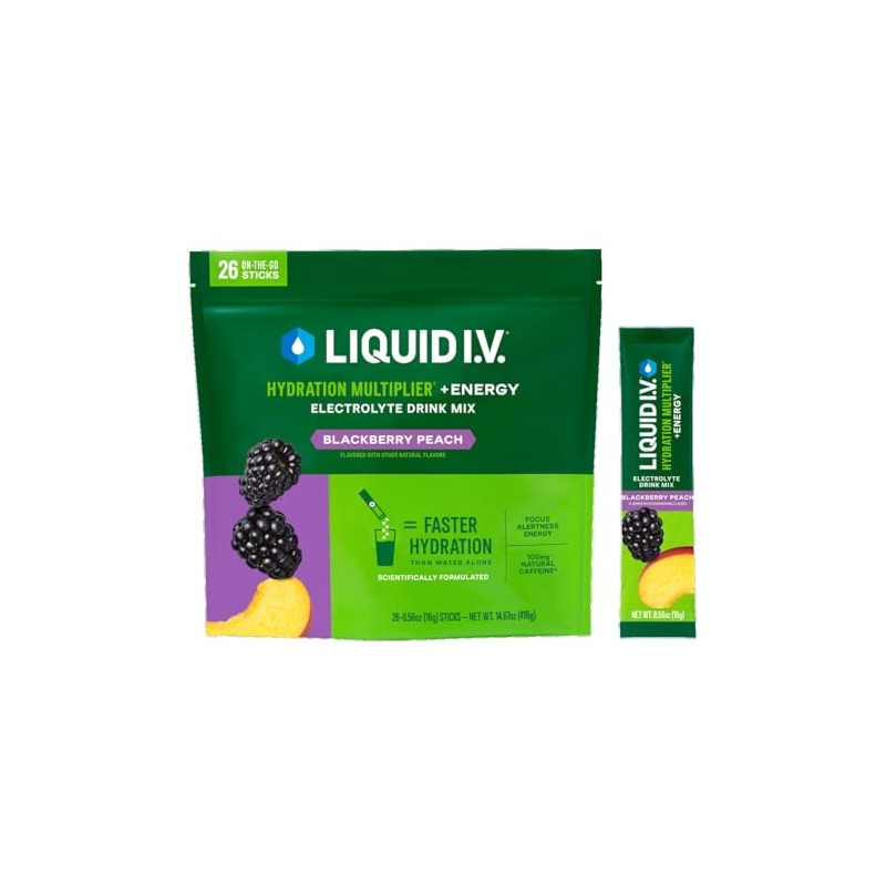 Liquid I.V. Hydration Multiplier + Energy Drink Mix, BlackBerry Peach
