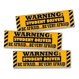 Zone Tech Student Driver Magnetic Sticker - Warning Student Driver be Very Afraid 3 Pcs Funny Sticker Premium Quality Car Safety Vehicle New Driver Yellow Reflective Sign