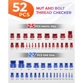 Vorhixa 52pcs Thread Checker, 27 SAE & 25 Metric Nut and Bolt Thread Checker, Thread Gauge, Bolt Size Finder Kit for Size Check in Tricky and Narrow Areas