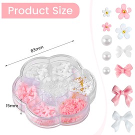 DHWEKU 1000pcs Pink Bow Nail Magic White Bow Knots, Magic for Nail Resin Flatback Nail Beads Flower Charms Valentine's Day Nail Decoration Accessories