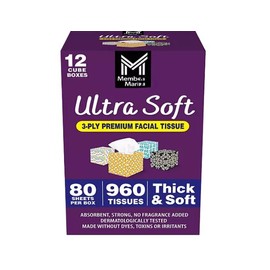 MUltra Soft Facial Tissues, 3-Ply, 12 Cube Boxes, 80 Tissues per Box (1 Pack)