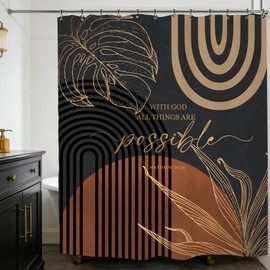Yookeb Abstract Black Mid Century Bathroom Shower Curtain 60W by 71H Inch Minimalist Aesthetic Modern Contemporary Polyester Fabric 12 Plastic Hooks Waterproof Decor