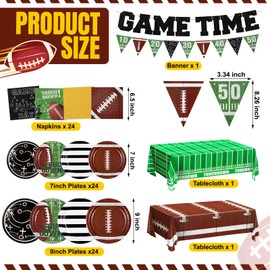 Soulchen 75 Pcs Football Party Supplies Kit Serve 24 Football Party Decorations Football Dinner Plates Dessert Plates Napkins Banner Tablecloth for Football Birthday Party Football Game Day