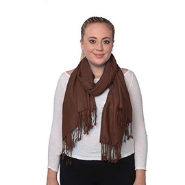 Mitchell Lewiss Women's Classic Elegant Bright Solid Colors Pashmina Silk Shawl Blend Soft Wrap Scarf (Brown)