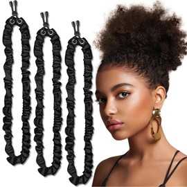 Adjustable Hair Tie Silk Satin New Extra Length Hair Scrunchies No Slip Ouchless Hairband for Women Easy to Use for Thick Curly, Ponytails, Buns, Soft Locs, Dreads & Afro Puffs, BlackC 3PCS
