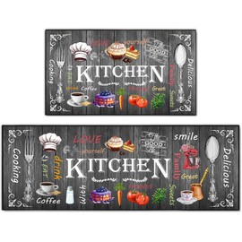 AYHQQHA Kitchen Mats for Floor 2 Piece Set,Farmhouse Kitchen Rug Vintage Style Theme Decor,Absorbent Washable Non-Slip Floor Mats 17x30+17x47 Inches