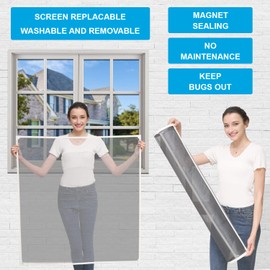NeatiEase Adjustable DIY Magnetic Window Screen Max 24Inch（H） x 32Inch（W）（60cm x 80cm) Fits Any Size Smaller with White Frame Black Fiberglass Mesh