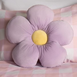 OHS Back Pillow For Bed Flower Shaped Scatter Cushion, Soft Cosy Fabric Unique Flower Shape Design Decorative Cushion For Livingroom Bed Sofa, Lilac/Yellow - 40cm