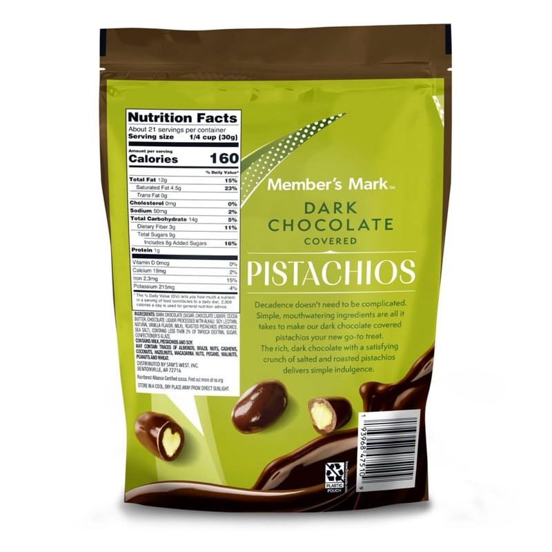 MM Dark Chocolate Covered Pistachios, 22 Ounces, Resealable Bag