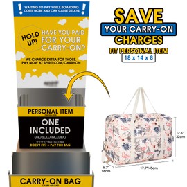 For Spirit Airlines Personal Item Bag 18x14x8 Foldable Travel Duffel Bag Tote Carry on Luggage Duffle Overnight for Women and Men (with Shoulder Strap))