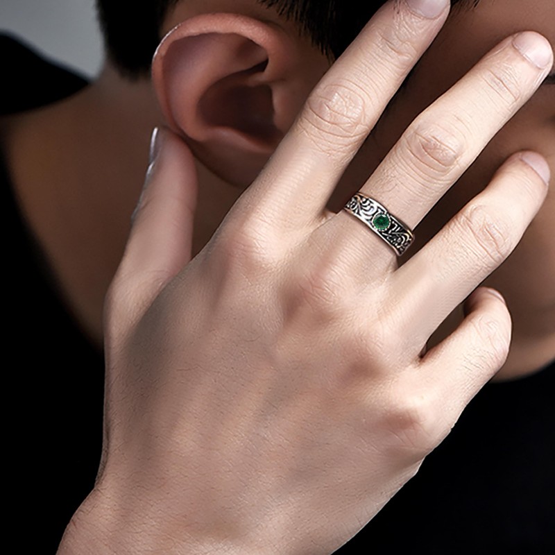 Free Bird Men's Ring, Arabesque Pattern, Turquoise "Stone of Success",