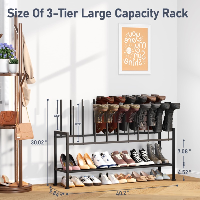 DIMJ Boot Rack 3-Tier - Black Metal Boot Storage Rack
