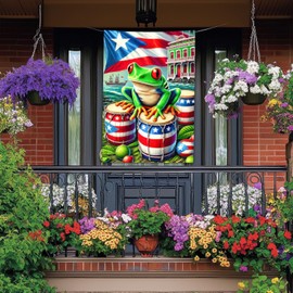 HOMETITUTE Puerto Rico Coquí Garden Flag 28 x 40 Inch Double Sided House Flag with Red-Eyed Tree Frog Drums and Flag Design for Yard Porch Caribbean Festival Outdoor Decor