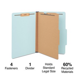 Staples Pressboard Classification Folder, 1-Divider, 1.75-inch Expansion, Legal Size, Light Blue, 40/Carton (ST614433/6144VS)