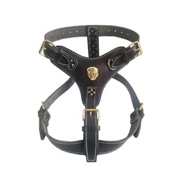 Extra Large Heavy Duty Leather Dog Harness Rottweiler Badge Design with GOLD or SILVER Fittings Perfectly fits any Rottweiler from 35kg up to 75kg (Black, Brass Fittings)