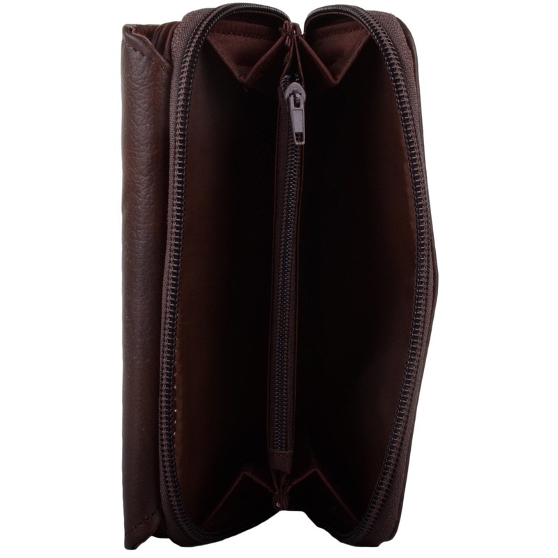 Womens Leather Tri-Fold RFID Protected Money/Coin Holder/Purse - Dark Brown