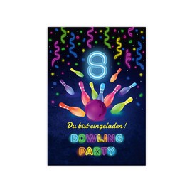 8 Invitation Cards for 8th Children's Birthday Bowling Skittles Boys Girls Cool Invitations Eighth Birthday Girls Birthday Boys Birthday Boys Birthday