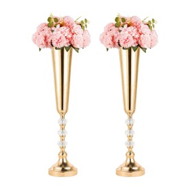 2 Pcs Tall Gold Vases for Centerpieces -22.6" Height Versatile Metal Tabletop Flower Stand, Wedding Decorations for Reception, Tall Flower Vase for Birthday, Weddings, Anniversary, Home Decor (2 Pcs)