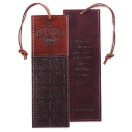 Christian Art Gifts Faux Leather Bookmark Blessed Man Jeremiah 17:7 w/Corded Tassel, Brown