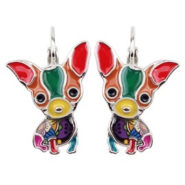 NEWEI Cute Enamel Chihuahua Clip Earrings for Women Girls Chihuahua Jewellery Gift Charms Decoration, Metal, No Gemstone