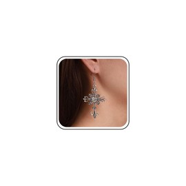 Iaceble Boho Gothic Cross Dangle Hook Earrings Cz Cross Drop Earrings Cross Faith Earrings Crystal Filled Cross Earrings Silver Religion Earrings for Women
